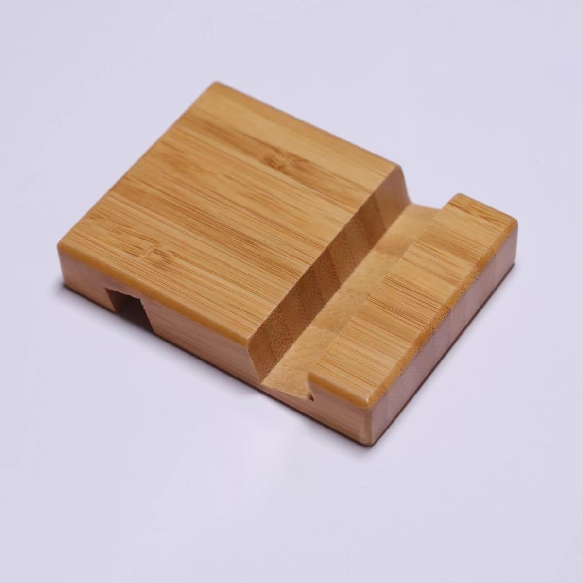 Bamboo Phone Stand, Dual-Slot Compact Holder for Desk, Portable Accessory
