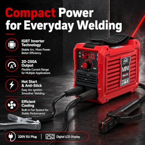 Miniatura 2 de Mini Soldador Inverter Mma, 220v 250a Maquina De Soldar Electrodo Portátil Soldador Arc, Compacta Soldadora De Electrodos Con Tecnología Igbt, Hot Start, Anti-Stick, Pantalla Led Para Bricolaje
