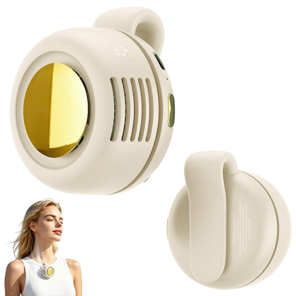 Mini ventilatore con clip, portatile, silenzioso, senza pale, 900 mAh, con clip in vita, 3 velocità, per ufficio all'aperto (bianco crema)