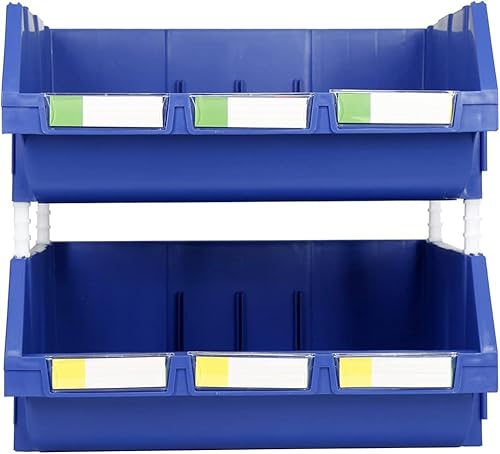 Blue - Organizador de contenedores de almacenamiento termoplástico resistente, apilable, colgante, de conexión lateral (paquete de 2), extra grande,