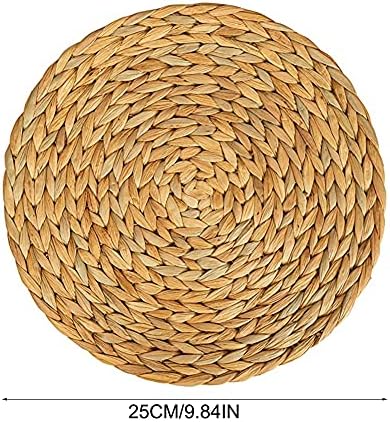 Natural Water Hyacinth Weave Placemat Round Braided Rattan Tablemats, Natural Water Hyacinth Placemats, Braided Straw Table Mats, Heat Insulation Non-slip Ideal for Table, Coasters, Pots