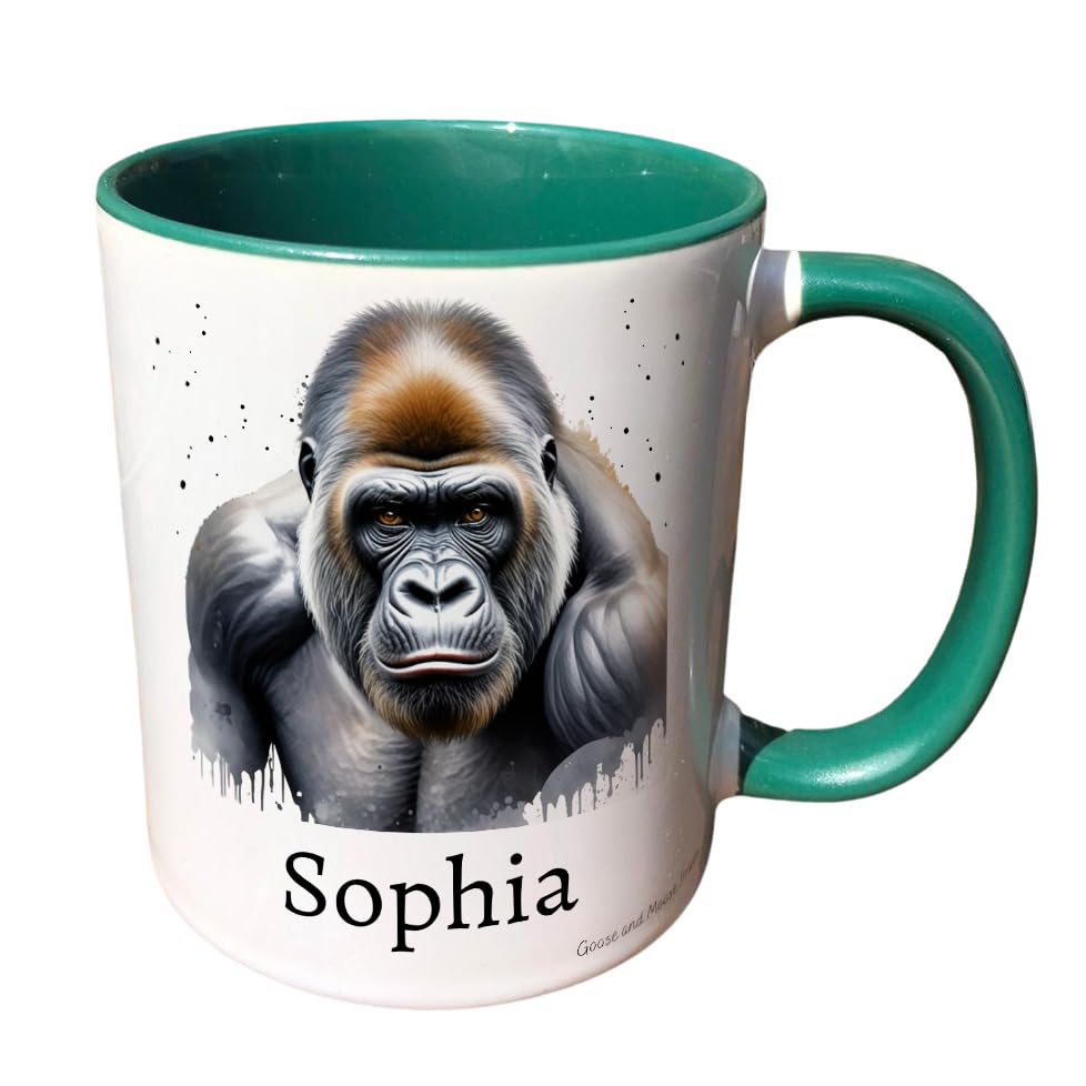Personalised Gorilla Mug, Gift for Safari Lover, Thank you Present for Zoo Animal lover, Housewarming Coffee Cup, Country Kitchenware (Red)