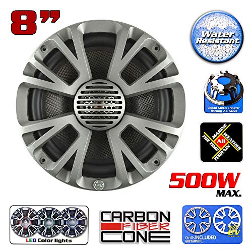 Audiopipe Apmp-T830Ld 8 Inch 500 Watt Max, 4 Ohm Marine Audio Coaxial Stereo Speaker With Led Lights And 1.5 Inch Kapton Voice Coil, Silver #TOP7