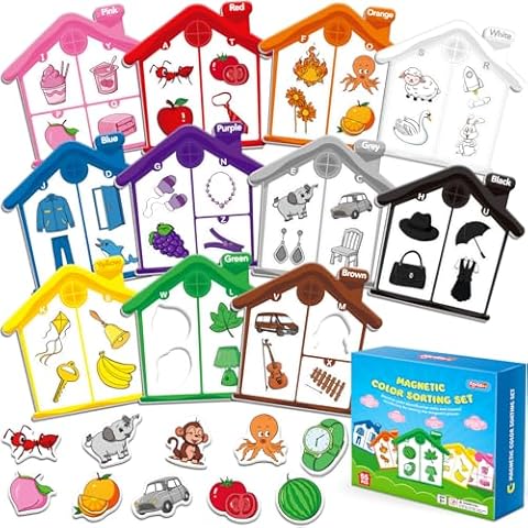 Torlam Magnetic Color Sorting Toys Alphabet Games Learning ABC Letter Recognition Color Shape Matching Fridge Magnets for Kids, Preschool Learning Activity Toddler Magnets for Refrigerator Whiteboard Cover