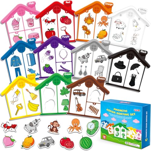 Torlam Magnetic Color Sorting Toys Alphabet Games Learning ABC Letter Recognition Color Shape Matching Fridge Magnets for Kids, Preschool Learning Activity Toddler Magnets for Refrigerator Whiteboard by Torlam - Used condition - US$16.36