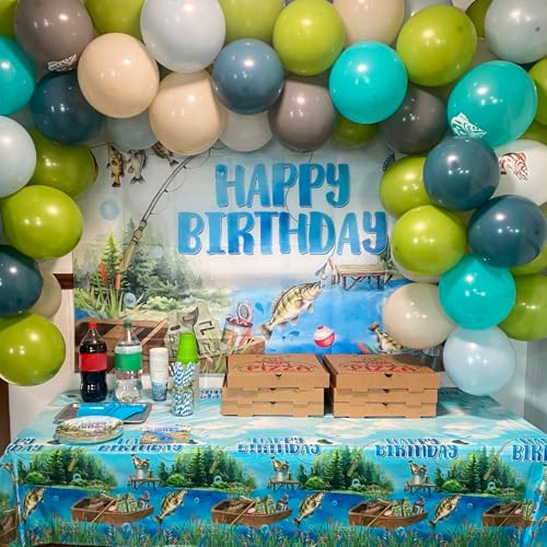 Fishing Birthday Party Decorations 274PCS Gone Fishing Plates Napkins Tablecloth Cups Balloons Banner All-in-1 Fish Party Decorations Birthday Party Supplies Serve 24 by Lecheme - Used condition - Image 5