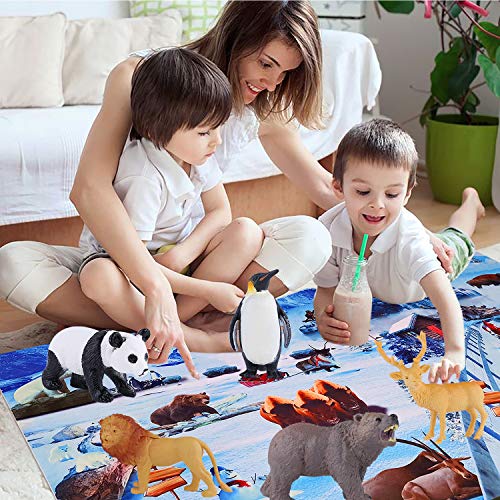 GINMIC Polar Animals Figurines Toys with Large Activity Play Mat, Educational Realistic Animal Figures Toys Playset Including Penguin, Polar Bear and More, for 3 4 5 6 7 8 Boys & Girls