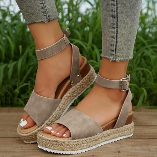 Wedges Sandals for Women 2025,Open Toe Wedge Sandals for Women Dressy,Comfortable Non-Slip Solid Color Open-Toe Wedge Sandals for Women,Comfortable Outdoor Shoes2