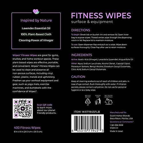 Wipex Gym Wipes – Natural Fitness Equipment Wipes, Plant Based Cloth W/ Lavender And Vinegar Wipes To Clean Surfaces, Safe Yoga Mat Cleaner Wipes, All Purpose Gym Cleaner And Peloton Wipes Cleaning, 400Ct Dispensing Bucket #TOP5