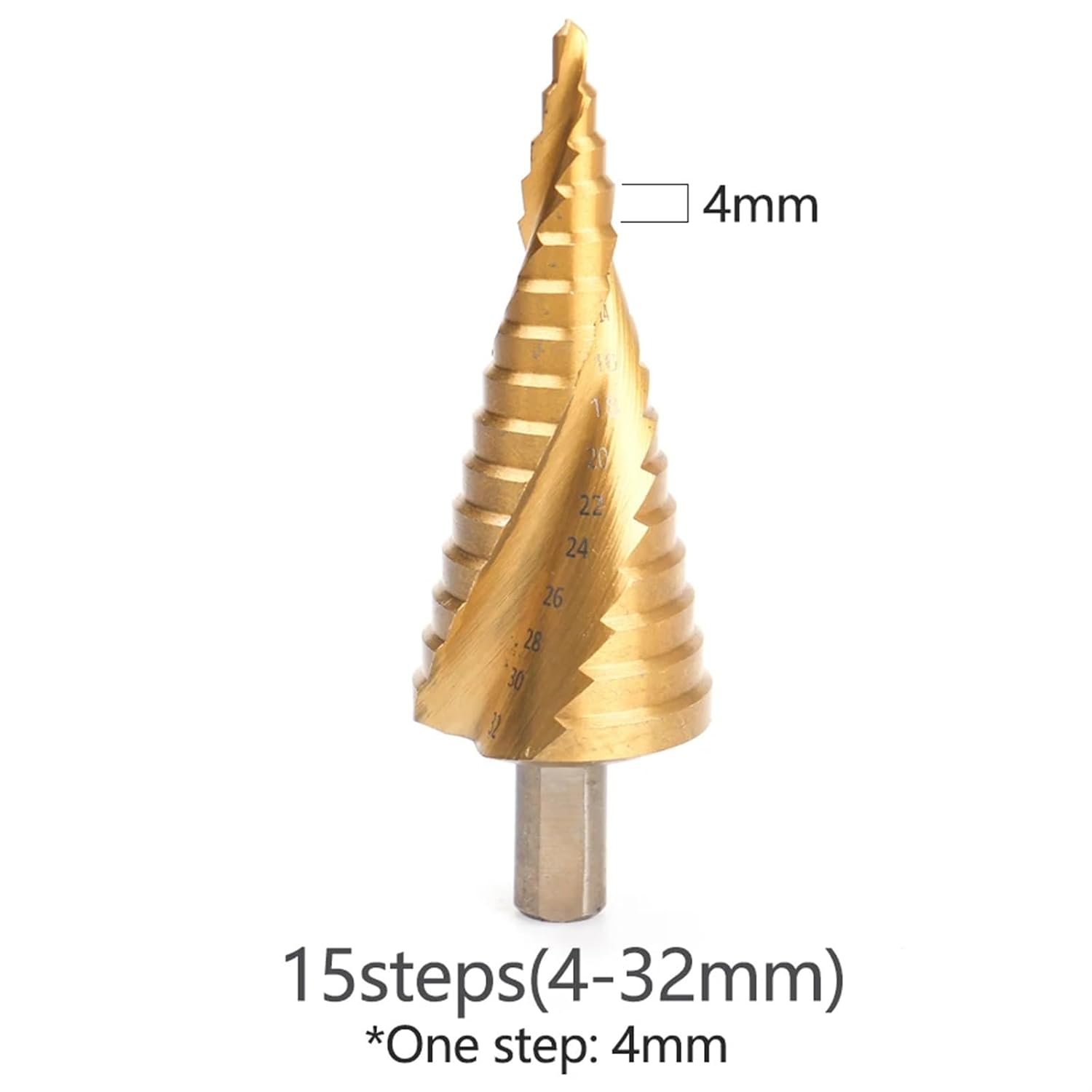 5/9/15steps 4-32mm High Speed Steel Spiral Grooved Metal Conical Drill Bit HSS Step Cone Tools Bit(Golden(4-32mm))