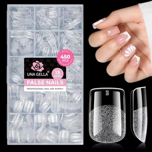 Image of UNA GELLA Short Square Gel Nail Tips 450PCS 15 Sizes Full Cover