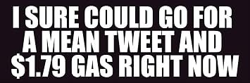 I Sure Could Go for A Mean Tweet and $1.79 Gas Right Now Bumper Sticker Funny Political Anti Biden Vinyl Trump 3 x 9 inches