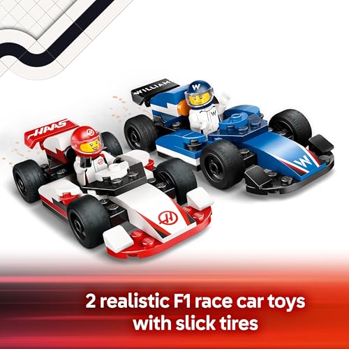 LEGO City F1 Williams Racing & Haas F1 Race Cars - Toy Formula 1 Building Models with 2 Driver Minifigures & Start Lights - Small Gift Idea for 4+ Year Old Toddlers, Boys & Girls - 60464