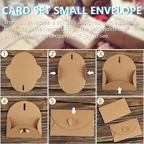 Unvtap Mini Card Envelopes 100Pcs Gift Card Envelopes Mini Kraft Paper Envelopes with Heart Paper Clasp for Birthday Christmas Valentine's Party Supplies(50 Mini Envelopes + 50 Blank Card)