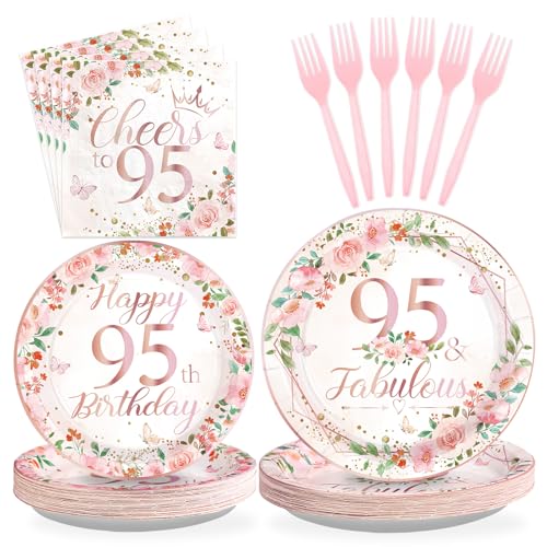 Grencian 96Pcs 95th Birthday Decorations for Women, Serves 24