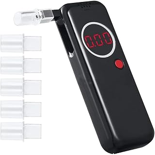 Digital LCD Display Breathalyzer Tester with High Accuracy Semiconductor Sensor, Color LED and Audible Alerts, Compact Portable Detector for Personal Use and Drivers, Black