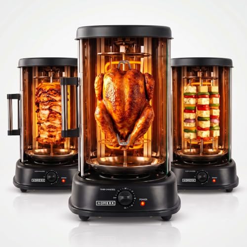 Homerk Inigrill Griller for Home Kitchen Electric| Tandoor, BBQ, Mini Shawarma Machine| Indoor Chicken Vertical Rotisserie|7 Kebab Skewer, Fish Basket, Drip Tray with Door discount deal