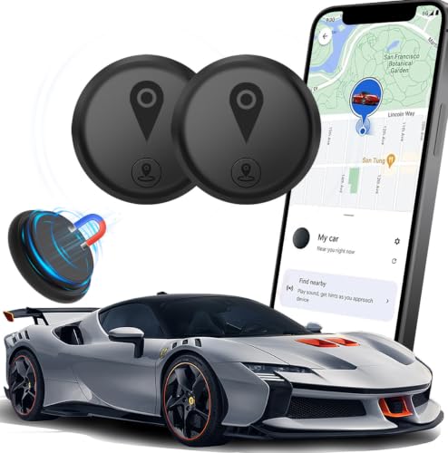 GPS Tracker for Vehicles, 2 Pack Magnetic Hidden GPS Tracker Mini Portable GPS Tracker for iOS Locate (iOS Only), No Monthly Fee Subscription No SIM Card Required - Black