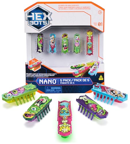 Hex Bots - Nano 5er Pack, 4 Nano Bots mit Bonus Flash Nano, Sensorisches Spielzeug für Kinder und Katzen mit Vibrationstechnologie, Insektenspielzeug und Mini-Roboter-Spielzeug für...