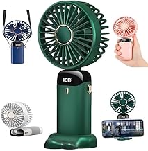 مروحة يد محمولة - شاشة رقمية - 5 سرعات - قابلة لاعادة الشحن بمنفذ USB - قابلة للطي بزاوية 90 درجة - الوان مختلفة (ازرق، اخضر، ابيض، بينك) - تصميم انيق وهادئ - مناسبة للمنزل والعمل والسفر (اخضر)
