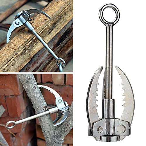 Cyfie 3-Claw Sawtooth Grappling Hook, with 10m/33ft 8mm Auxiliary Rope Stainless Steel Claw Carabiner for Outdoor Activity EDC Tool In Your Bug Out Bag