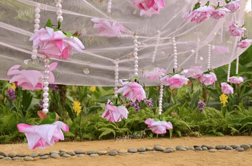 Image of Divyakosh Dulhan /Bridal Entry Sequins Chaddar | Handmade Net with PinkRose Garland Canopy | 2 Meter, Dulhan Entry Chunri with Golden Border Lace, Indian Wedding /Shaadi /Marriage Decoration