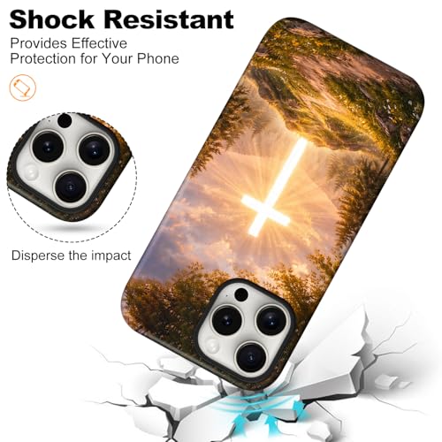 Magnetic for iPhone 15 Pro Max Case Grassland Cross on Beige Gold Phone Case, Catholic Shockproof Slim Soft TPU and Hard PC Protective Cases Compatible with MagSafe Gift for Religious Men Women by flewfun - Used condition - Image 6