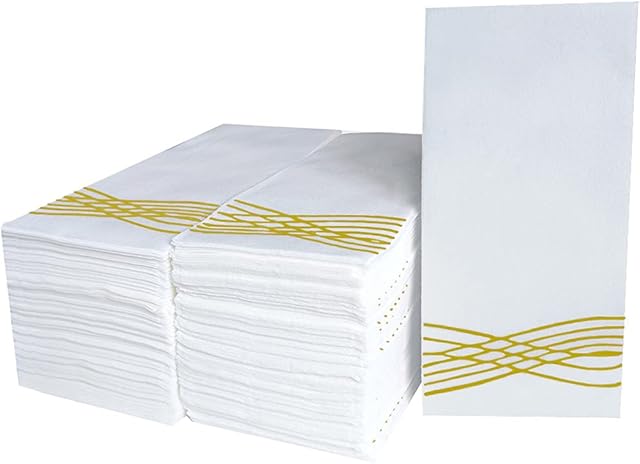 KMAKII Disposble Cloth Like Napkins,Gold Dinner Napkins,Disposble Hand Towels, Linen-Feel Paper Napkins,Pack of 100-12x17inches,Gold
