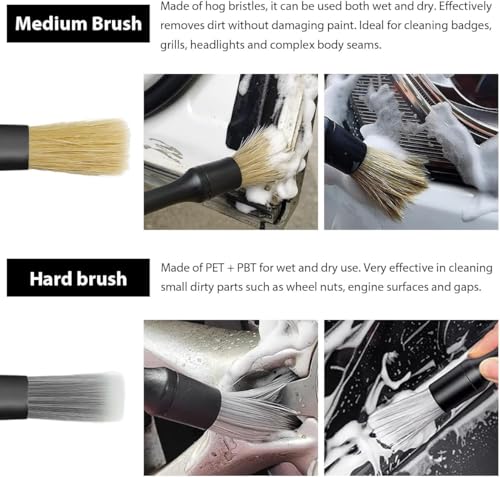 Image of 4 PCS Car Detailing Brush Set for Cleaning Interior or Exterior, Boars Bristle Detailing Brushes, Dusting Cleaning Supplies, Tool for Emblem, Air Vents, Wheels, Leather Upholstery Seat