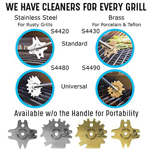 Bbq Grill Cleaner For Hot Grates - For Grill Experts - Brass No Bristle Grill Scraper With A 17" Long Handle, Safe For Porcelain And Teflon-Coated Grills - Bbq Stocking Stuffers For Cooks #TOP5