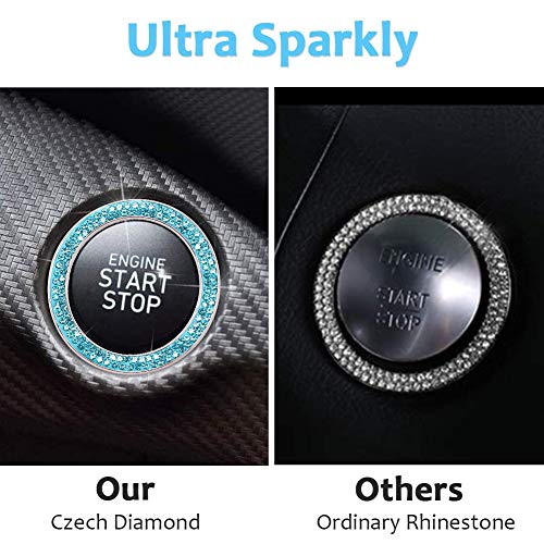 Image of ToBeQueen Push to Start Button Ring Emblem Sticker 2Pcs Diamond Car Ring Stickers Rhinestone Car Accessories Interior for Women,Cute Car Decals Ignition Accessories Blue