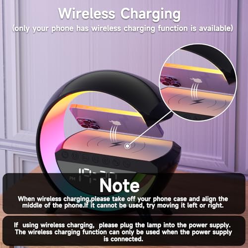 Atmosphere Lamp with 15W Wireless Charger Led Alarm Clock Dimmable Ambient Light Smart Table Lamp with Bluetooth Speaker Dazzling Running Lights 13 Modes Lights for Adults Kids Office Bedroom (Black) - Image 2