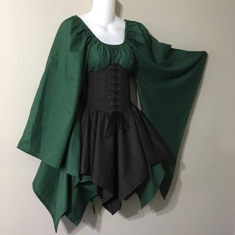 Bichingda Womens Traditional Irish Dress Renaissance Medieval Costume Flare Sleeve Corset Halloween Victorian Short Dress - Image 4