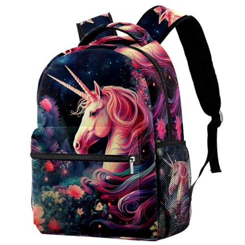 Sac à dos licorne multicolore avec porte-bouteille pour campus