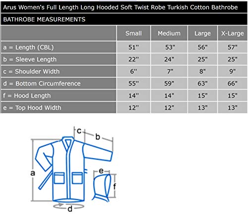 Arus Women's Full Length Long Hooded Soft Twist Robe Turkish Cotton Bathrobe White X-Large #TOP4