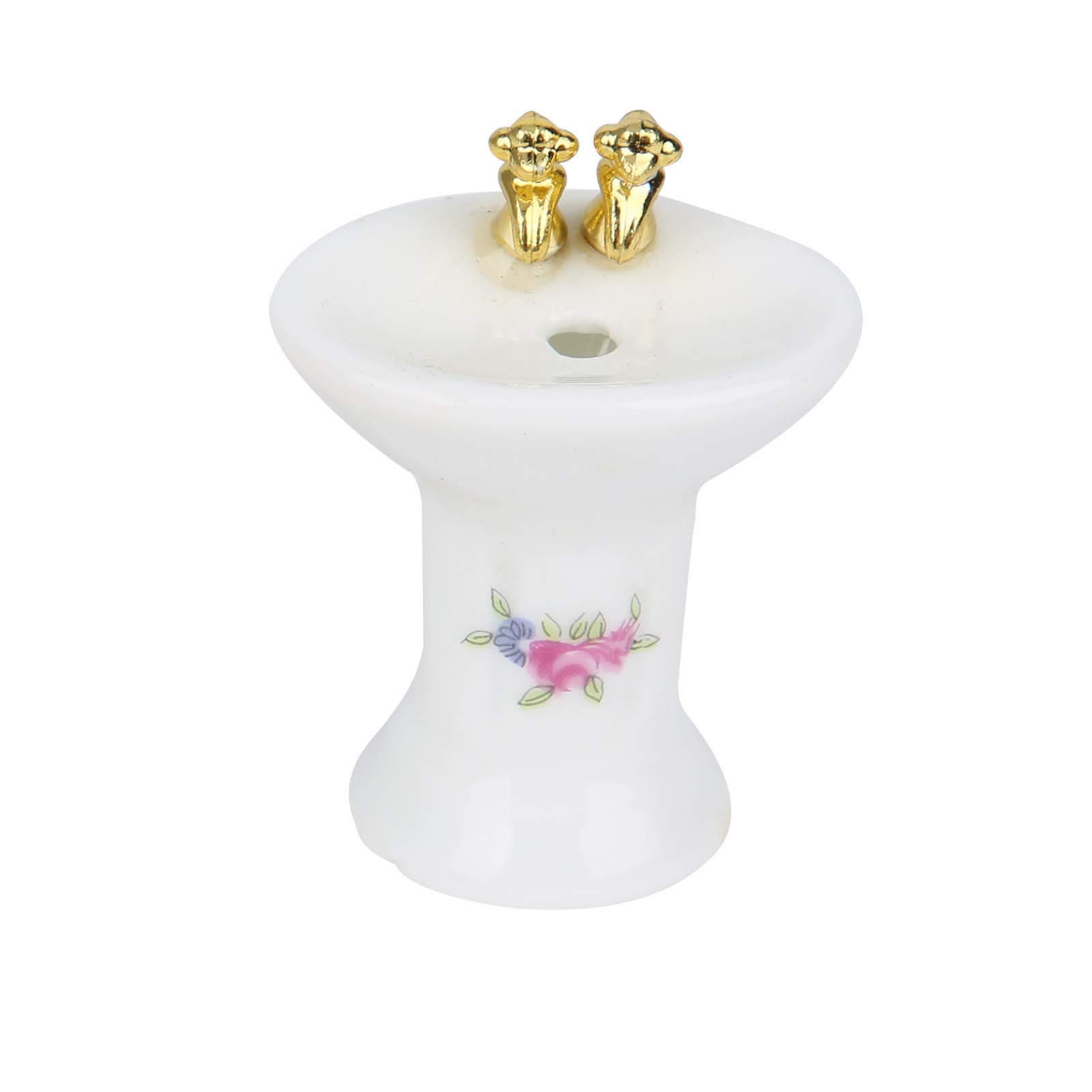 Generic 1/24 Casa de Muñecas Miniatura Exquisito Juego de Baño de Cerámica para Casa de Muñecas, Rosa Blanca Trébol de Cuatro Hojas Bañera Lavabo Kit para Mini de (#3)