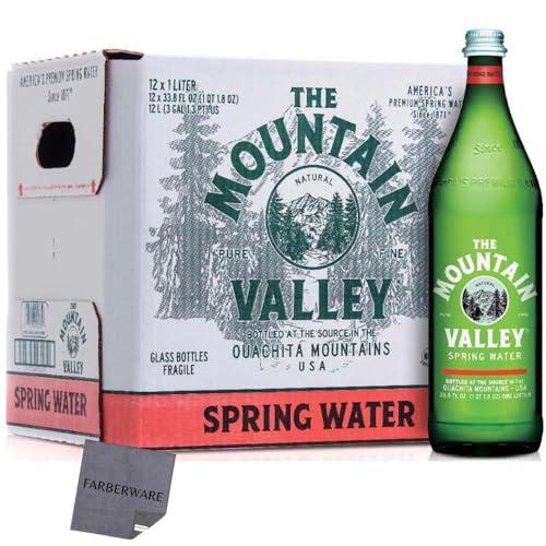 CAMEO Mountain Valley Water, Spring Water, 12 Pack Case Glass Bottle 33.8 Fl Oz - 1 Liter