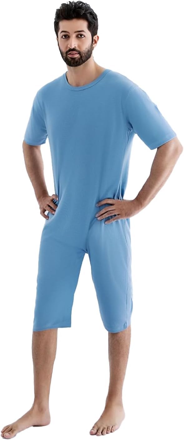 Comfort & Care Apparel Unisex Pflegebody iUnterhemd Mund mUnterhose sAlzheimer oPyjama, aKurzarm tHellblauer sAnzug