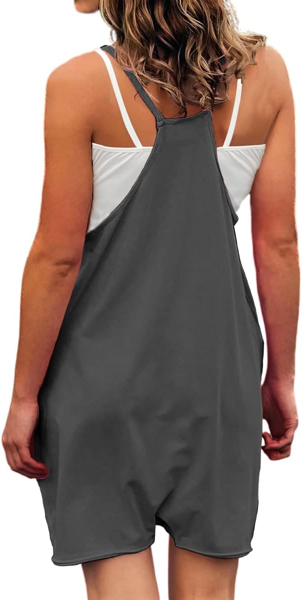 OUFEIYA Womens Casual Sleeveless Adjustable Strap Loose Solid Jumpsuits Baggy Stretchy Long Pant Romper Overalls with Pockets - Image 2