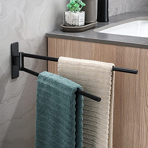 Dvocel Porta Asciugamani Bagno Adesivo Portasciugamani da Parete 2 Bracci Girevole Porta Salviette In Acciaio Inox Nero Opaco, Senza Foratura anche Per Cucina