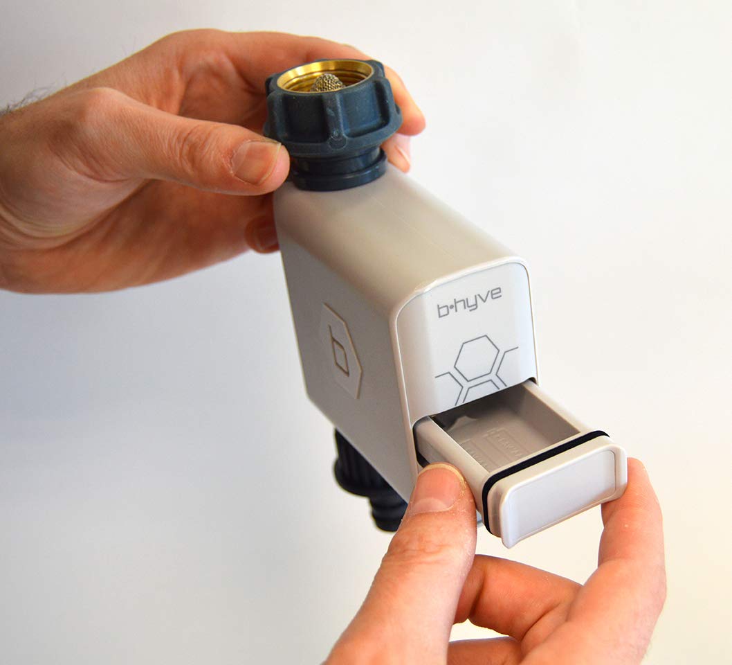Orbit B-Hyve 94990-Programador Inteligente de riego con Enchufe Wi-Fi para Grifo de Manguera, Gris