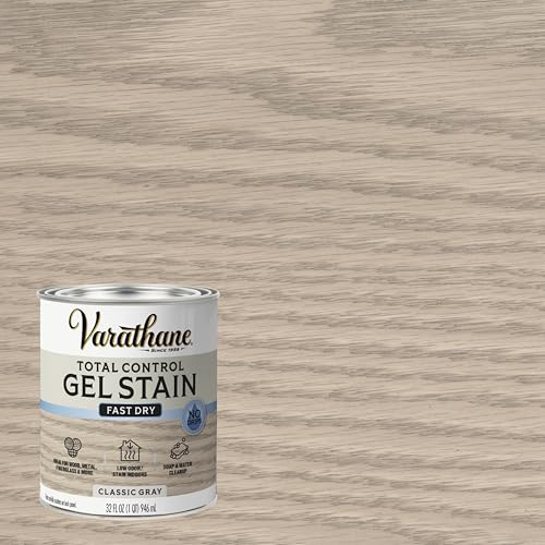 Image of Varathane Total Control Gel Stain | Low Odor Water-Based Formula | Thick Gel Formula for Vertical Surfaces | Ideal for Wood, Metal & Fiberglass | Quart | Classic Gray | 2 Pack