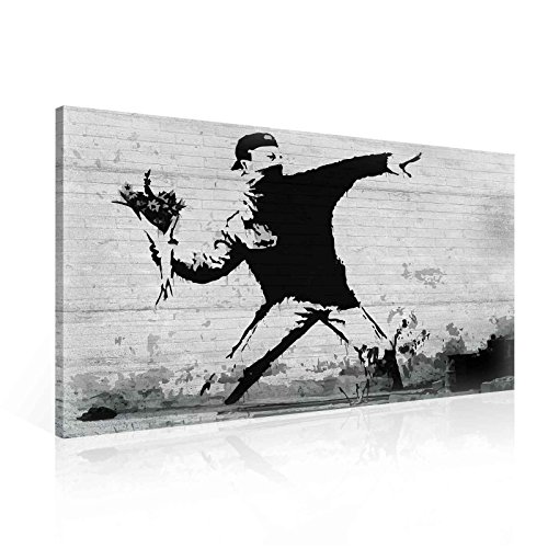 Wallsticker Warehouse Banksy Rage Flower Thrower Leinwand Bilder (PP2085O1FW) Size O1-100cm x 75cm - 230g/m2 Canvas - 1 Piece