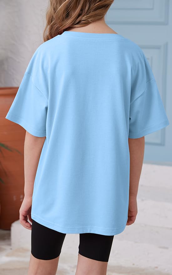 Image of ZDC Girls Short Sleeve T Shirts Kids Summer Oversized Tops Trendy Crewneck Basic Tees 5-14 Years