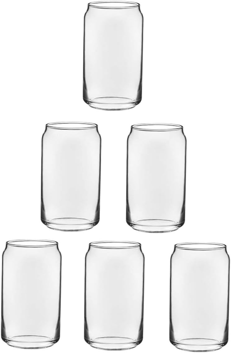 6pcs Can-shaped Glass Beverage Cups for Juices Cocktails Summer Drinks Creative Design High-transparency Glassware for Parties and Home Use