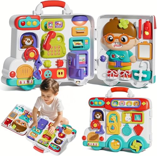TOYBY Baby Busy Board Montessori Toys Gifts for 1 2 year old Early Educational Montessori Toy for Toddlers 1-3 Musical Toddler Toys for 1+ Year Old Birthday Gifts for 1+Year Old Girl