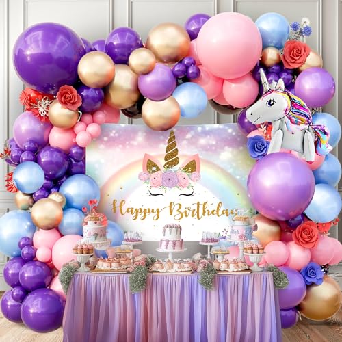 Image of Party Propz Unicorn Theme Birthday Decoration Kit For Girls - 64 Pcs,Happy Birthday Banner Backdrop Decoration (5x4 ft),Colourful Balloons, Unicorn Foil Balloon,Bday Decoration Items for Girls