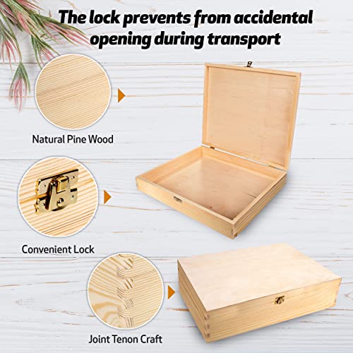 Wooden Box with Lid, Wooden Storage Box, Decoration, 40 x 30 x 10 cm, Natural Wood, Craft & Gift Box, Beige - Image 4