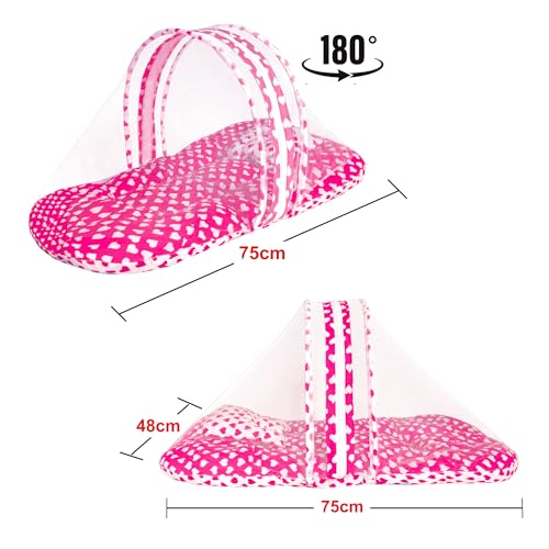 Image of VParents Rosy Pink Cotton Bedding Set & Mosquito Net