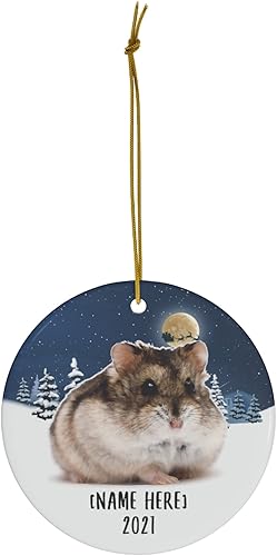 Miniatura 2 de Adornos de hámster gris para árbol de Navidad 2023, regalos personalizados con nombre, decoraciones de Año Nuevo, círculo blanco